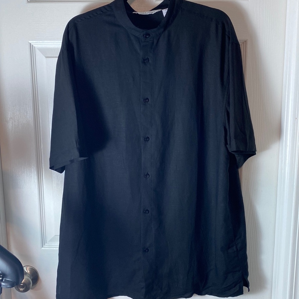 Linea Uomo Men's Button Front Shirt Black Short Sleeve Size XXL Linen Blend
